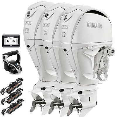 Trinca Motor de Popa Yamaha 3X 350 HP 4 Tempos BST2X Branco 25" Pol. Comando Eletrônico e Tela CL5 Display - Faturamento INSCRIÇÃO ESTADUAL E PRODUTOR RURAL REGIÃO NORTE, NORDESTE E CENTRO-OESTE