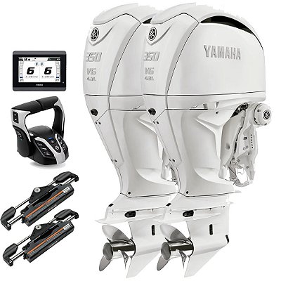 Parelha Motor de Popa Yamaha 2X 350 HP 4 Tempos BST2X Branco 25" Pol. Comando Eletrônico e Tela CL5 Display - Preço especial Produtor Rural e PJ