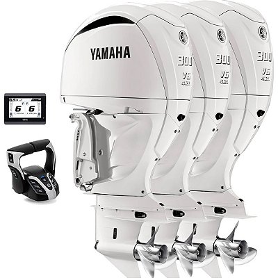 Trinca Motor de Popa Yamaha 3X 300 HP 4 Tempos GET2X Branco 25" Pol. Comando Eletrônico e Tela CL5 Display - Preço Pessoa Física