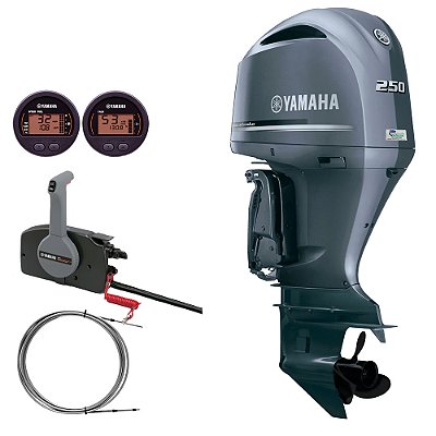 Motor de Popa Yamaha 250 HP 4 Tempos LETX Cinza 25" Pol. Elétrico com Comando e Power Trim- Preço Pessoa Física