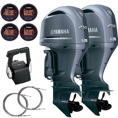 Parelha Motor de Popa Yamaha 2X 250 HP 4 Tempos LETX Cinza 25" Pol. Comando Top Duplo Mecânico - Preço Pessoa Física