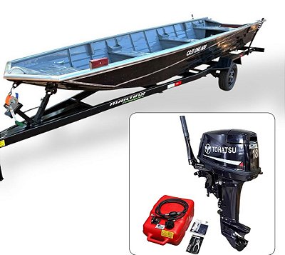 Barco de alumínio Cast One 500 + Motor de popa Tohatsu 18 HP 2T Manche + Carreta Rodoviária