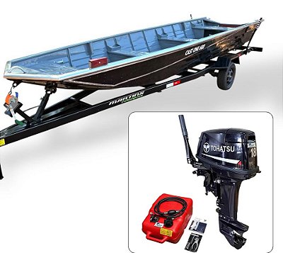 Barco de alumínio Cast One 550 + Motor de popa Tohatsu 18 HP 2T Manche + Carreta Rodoviária
