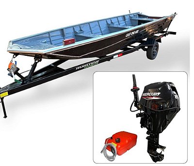 Barco de alumínio Cast One 550 + Motor de popa Mercury 25 HP 4T Partida Elétrica Manche - Fat. PJ + Carreta Rodoviária