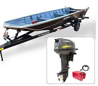 Barco de alumínio Cast One 550 + Motor de popa Yamaha 15 HP 2T com Manche - Fat. PJ + Carreta Rodoviária
