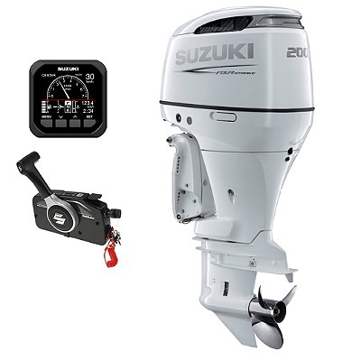 Motor de popa Suzuki 200 HP 4T EFI Rabeta 25" (6 cc) Branco Partida Elétrica e P. Trim - Preço PJ - PRONTA ENTREGA - FRETE GRÁTIS