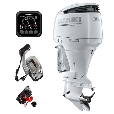 Motor de popa Suzuki 300 HP 4T EFI Rabeta 25" (6 cc) Branco Premium Comando Top Digital Painel de chaves - Preço PJ - PRONTA ENTREGA - FRETE GRÁTIS