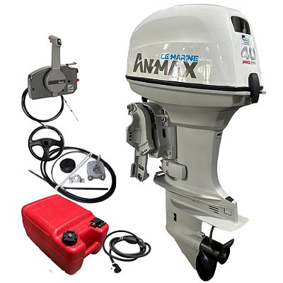 Motor de popa Anmax 40 HP 2T Part. Elétrica Power Trim Rabeta 15" + Kit Montagem Martinelli Direção e Comando - Preço PJ ou Produtor Rural