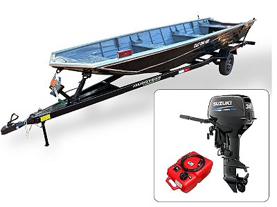 Barco de alumínio Cast One 600 + Motor de popa Suzuki 30 HP 2T Partida Elétrica com Manche + Carreta Rodoviária - Preço do motor para PJ