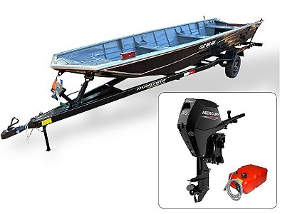 Barco de alumínio Cast One 600 + Motor de popa Mercury 30 HP 4T Manche + Carreta Rodoviária - Preço do motor para PJ ou Produtor Rural