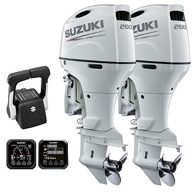 PARELHA 2X MOTOR DE POPA SUZUKI DF 200A 4T EFI 4CC BRANCO RABETA 25" COMANDO TOP DUPLO HÉLICE INOX - PREÇO PJ - PRONTA ENTREGA FRETE GRÁTIS