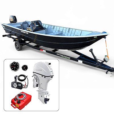 Barco Martinelli Thunder 600 + Tohatsu 60 HP 4T Branco Partida Elétrica e Power Trim Fat. PJ + Carreta rodoviária e acessórios de navegação instalados