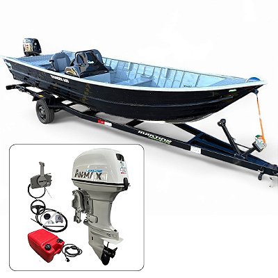 Barco Martinelli Thunder 600 + Anmax 40 HP 2T Rabeta 15" Power Trim Partida Elétrica Fat. PJ + Carreta rodoviária e acessórios de navegação instalados