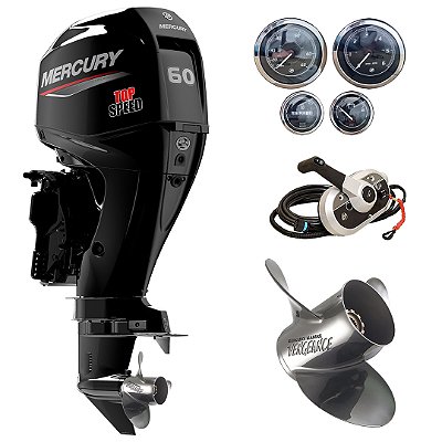 Motor de popa Mercury 60 HP ELPT EFI 4T TOP SPEED c/ hélice Inox Vengeance - Exclusividade Martinelli Partida Elétrica e Power Trim Rabeta 20" - Preço P. Rural e PJ
