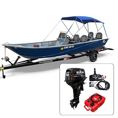 BARCO MARTINELLI KING 600 DC + SUZUKI 30 HP 2T PARTIDA ELÉTRICA FAT. PJ + CARRETA RODOVIÁRIA E ACESSÓRIOS DE NAVEGAÇÃO INSTALADOS