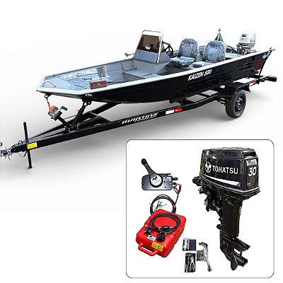 Barco Martinelli Kaisen 500 DC com motor Tohatsu 30 HP 2T Part. Elétrica + Carreta Rodoviária - Preço do motor para PJ ou Produtor Rural