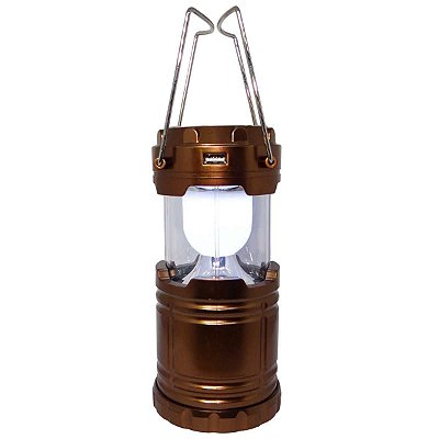 Lampião Lanterna Xingu 6 Led recarrega Bivolt e Solar Preto