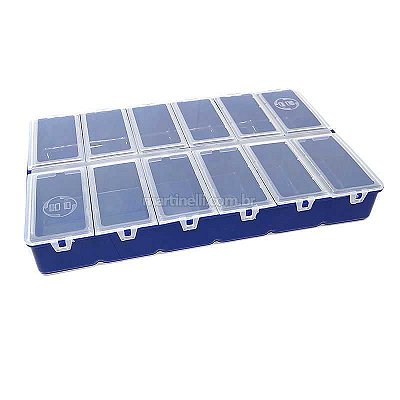 Estojo HI com 12 divisórias com tampas individuais - 18 x 27,5 cm azul ES-12-A