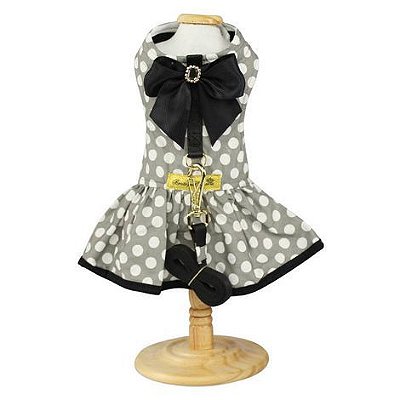 Vestido Lady Princess Poá, Cinza e Preto com Guia