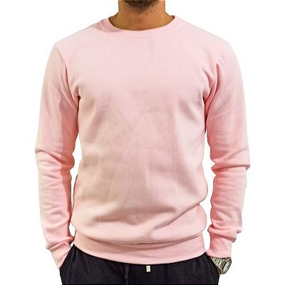 Blusa de Frio Moletom Masculino Gola Careca Rosa Bebê