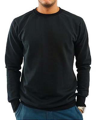 Blusa de Frio Moletom Masculino Gola Careca Preta