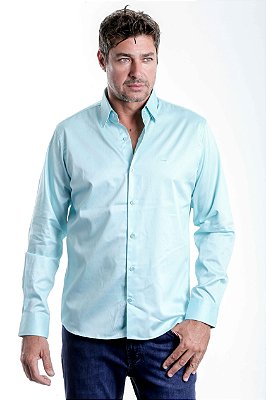 Camisa Azul - Manga Longa - Slim  l  100% Algodão