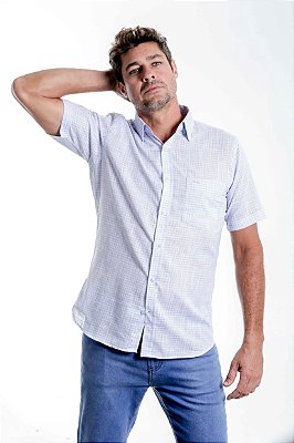 Camisa Azul Listras - Manga Curta  l  100% Algodão