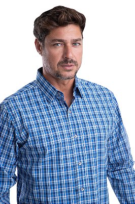 Camisa Xadrez – 100% algodão – fio 70 (azul/branca)
