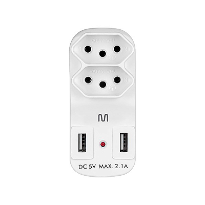 Adaptador Tomada 2 Saídas 2P+T e 2 Portas USB 2.1A WI331-  Multilaser