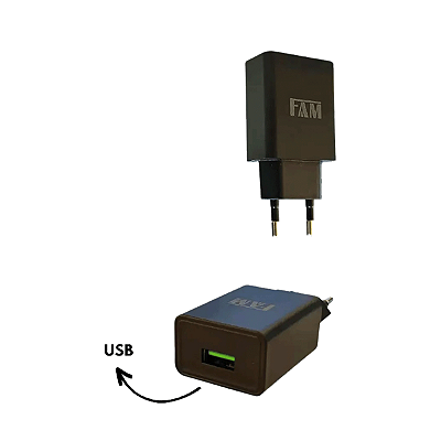 Carregador de Tomada USB 1 Entrada 2.1A FCA-T124 Preto - FAM
