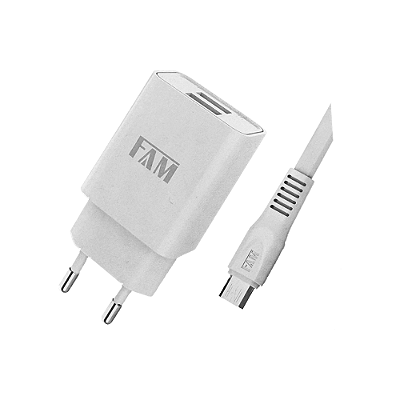 Carregador de Tomada Completo 2 Saídas USB 2.4A com Cabo V8 1.2M FKT-2258 - FAM