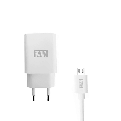 Carregador Completo 1 Entrada USB 2.1A x V8 com Cabo 1.2m FKT-1208 - FAM