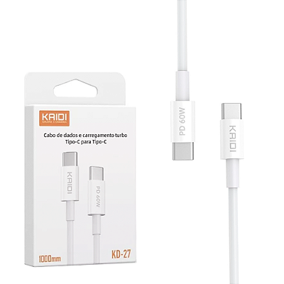 Cabo USB-C para USB-C Turbo PD 60W Branco KD-27 - Kaidi