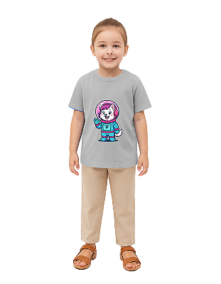 CAMISETA T-SHIRT INFÂNTIL ASTRONAUTA LUNA- TAMANHO 02- 100% ALGODÃO 30.1- CINZA