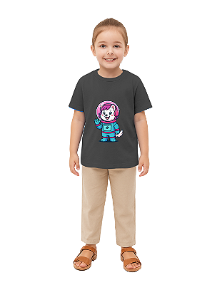 CAMISETA T-SHIRT INFÂNTIL ASTRONAUTA LUNA- TAMANHO 04- 100% ALGODÃO 30.1- GRAFITE