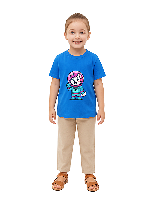 CAMISETA T-SHIRT INFÂNTIL ASTRONAUTA LUNA- TAMANHO 08- 100% ALGODÃO 30.1- AZUL