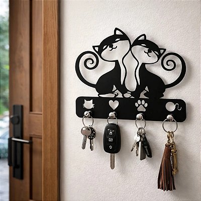 Porta Chaves Parede Gatos Quadro Organizador Decorativo