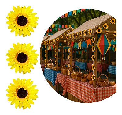 10 Flores Girassol Artificial Decora Festa Junina E São João