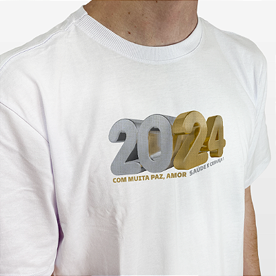 Camiseta Ano Novo 2024 Com Muita Paz, Amor, Saúde e Cerveja Unibutec