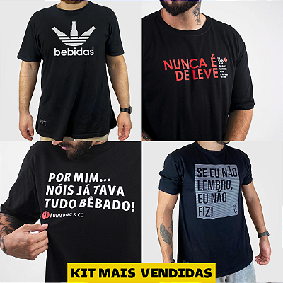Kit 4 Camisetas Mais Vendidas Unibutec Pretas (Bebidas + Nunca é de Leve + Não Fiz + Tudo Bêbado)