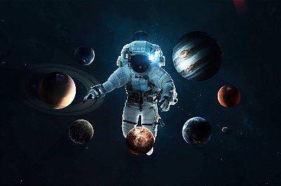 Quadro Universo - Astronauta e Planetas