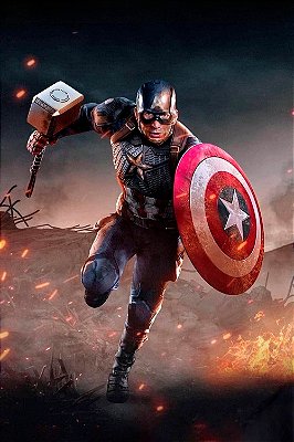 Quadro Capitão América - Martelo Mjolnir