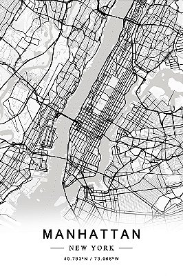 Quadro Mapa de Cidade - Nova York Manhattan