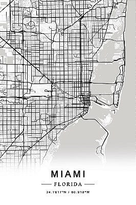 Quadro Mapa de Cidade - Miami Flórida