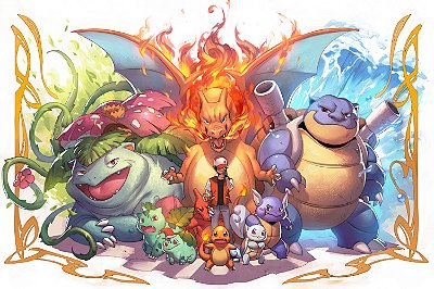 Quadro Pokémon - Evolução dos Pokémons Ash