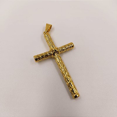 Pingente Cruz Palito Trabalhada Banhado a OURO 18K