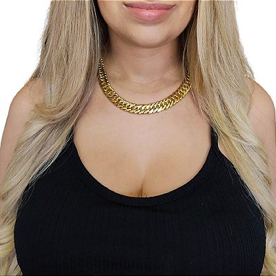 Cordão Feminino 13mm Grummet Duplo Fecho Gaveta e Trava Banhado a Ouro 18K