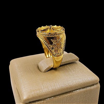 Anel Bússola com Pedra de Zircônia Banhado a Ouro 18K