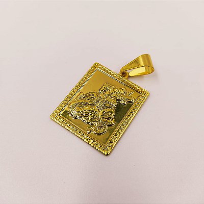 Pingente São Jorge Placa Banhado a Ouro 18K