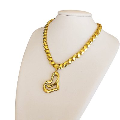Cordão Friso S 8mm Feminino Banhado a Ouro 18K com Pingente Coração